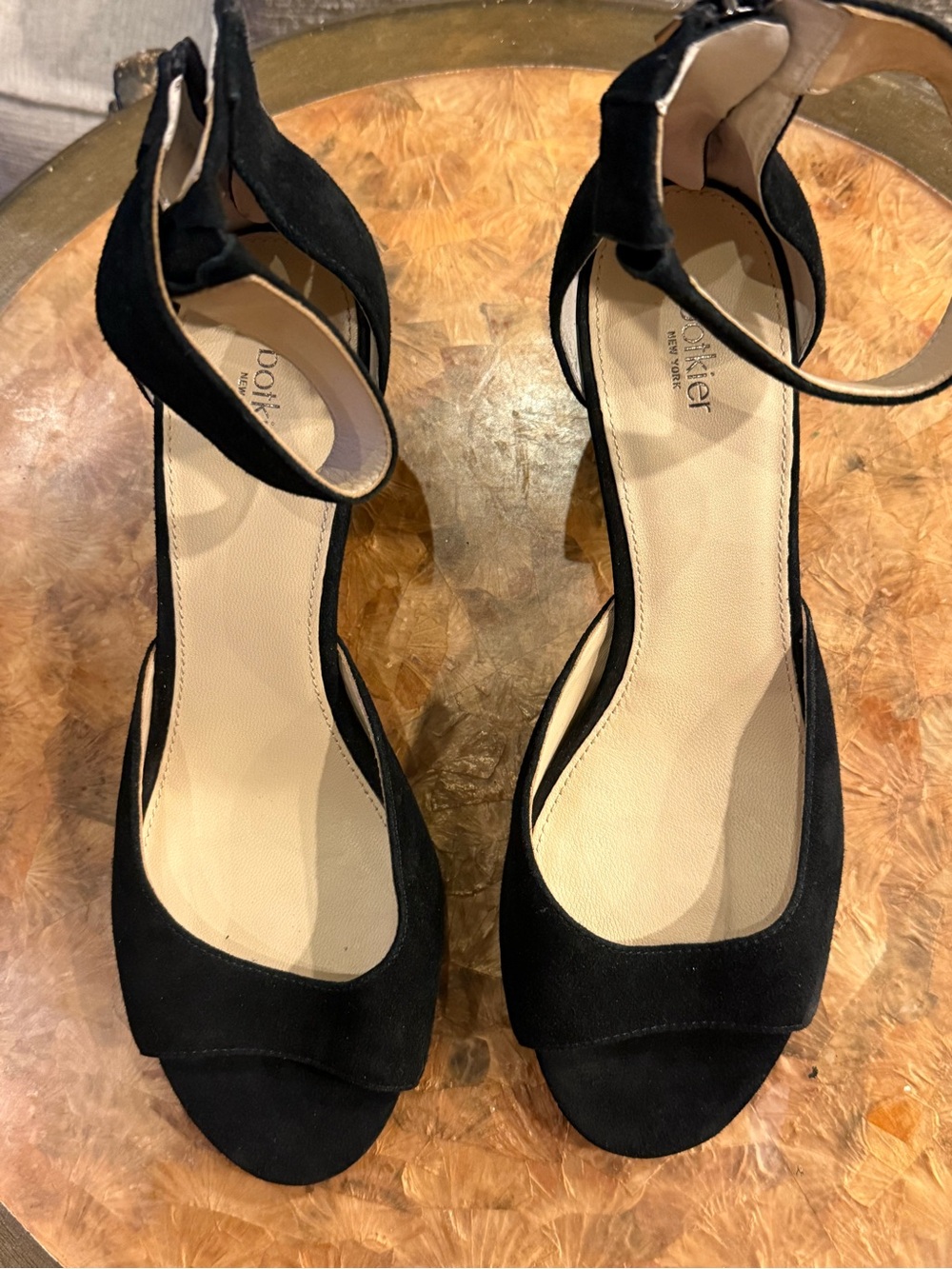 Botkier New York Pilar Black Suede Ankle Strap Block Heel Sandal Sz 8.5